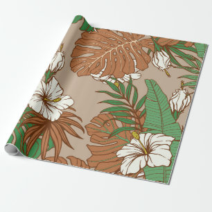 Papier Cadeau Léopard fourrure tropicale feuille fleurs d'hibisc