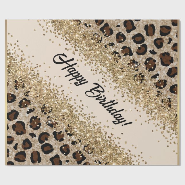 Papier Cadeau Leopard Print Gold Glitter (Plat)