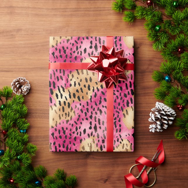 Papier Cadeau Léopard rose or Glam (Cadeau de vacances)