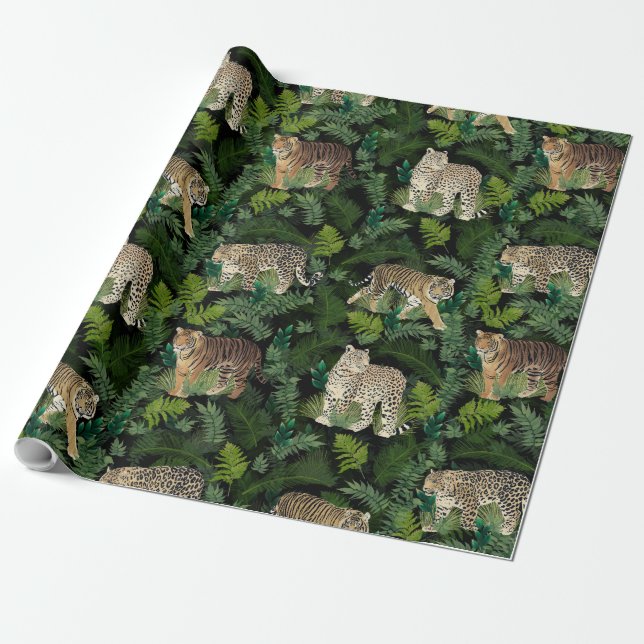 Papier Cadeau Léopards modernes Tigres Jungle Plante Black Desig (Déroulé)