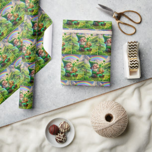 Papier Cadeau Leprechaun Irlandais Avec Pièces D'Or
