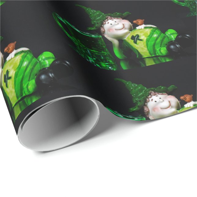 Papier Cadeau Leprechaun irlandais et bière verte (Coin rond)