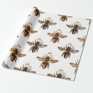 Papier Cadeau Les Abeilles de la Reine noire en blanc