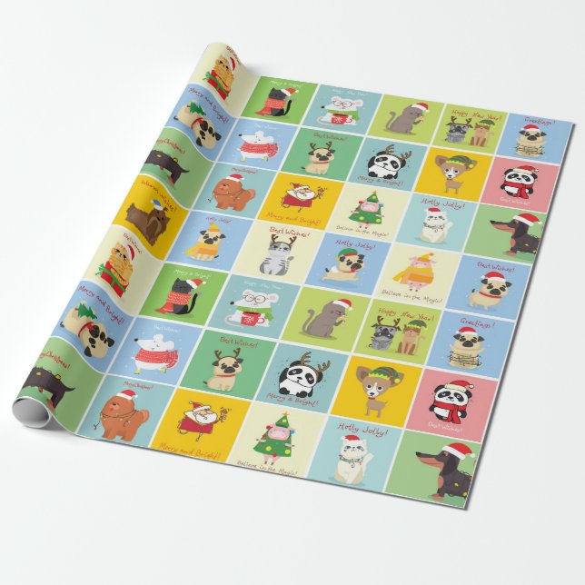 Papier Cadeau Les adorables animaux de Noël (Déroulé)