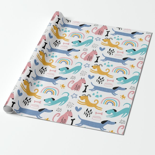 Papier Cadeau Les amis colorés de Dachshund (Déroulé)
