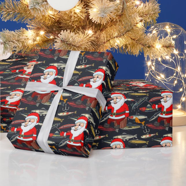 Papier Cadeau Les amoureux de la pêche Noël avec le poisson du P (Vacances)