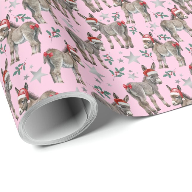 Papier Cadeau Les ânes dans le chapeau de Noël Papier d'envelopp (Coin rond)