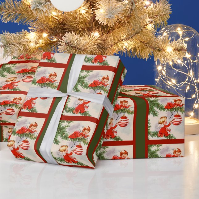 Papier Cadeau Les anges décorant l'arbre de Noël (Vacances)