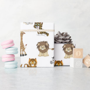 Papier Cadeau Les Animaux De La Jungle En Blanc