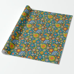 Papier Cadeau Les années 70 fleurs géniales de style
