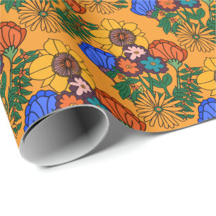 Papier Cadeau les années 70 Oreiller Jaune Fleur Retro