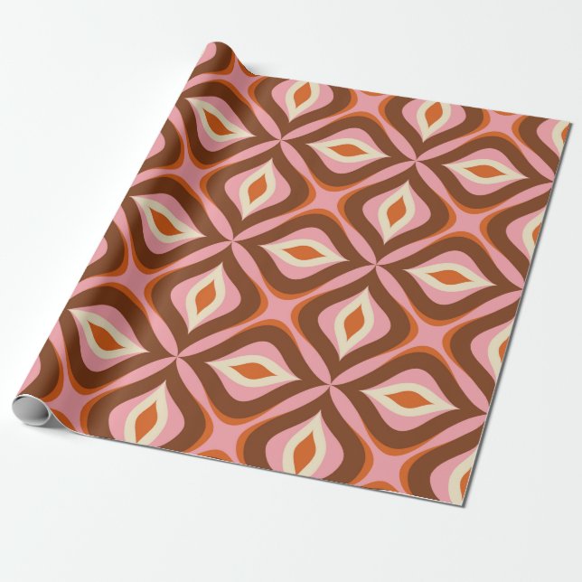 Papier Cadeau les années 70 Retro Motif sans Seamless en Orange, (Déroulé)