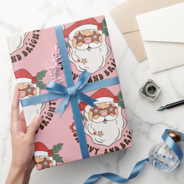 Papier Cadeau Les années 70 rétro Super et lumineux Père Noël (Cadeaux)