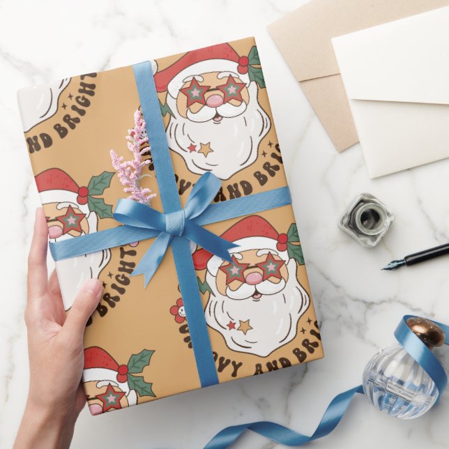 Papier Cadeau Les années 70 rétro Super et lumineux Père Noël (Cadeaux)