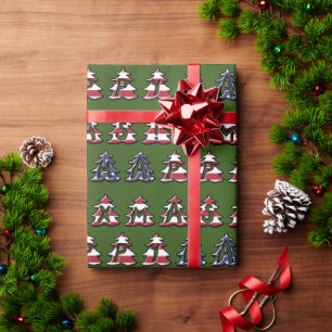 Papier Cadeau Les arbres de Noël patriotiques Joyeux XMAS