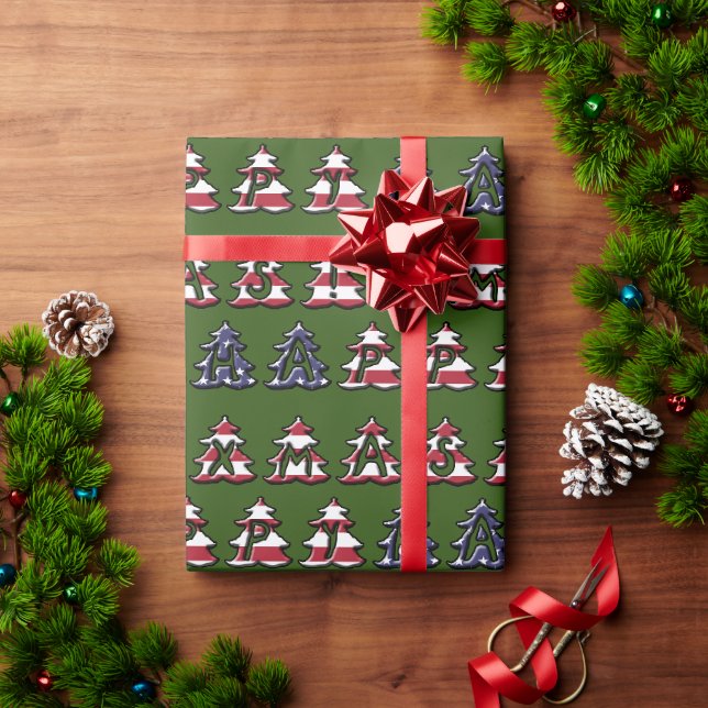 Papier Cadeau Les arbres de Noël patriotiques Joyeux XMAS (Cadeau de vacances)