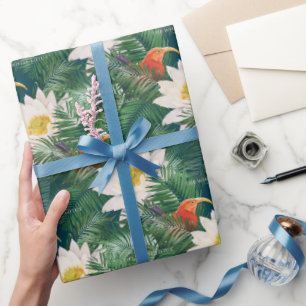 Papier Cadeau Les Blancs Lotus Tropical Birds & Lotus Motif