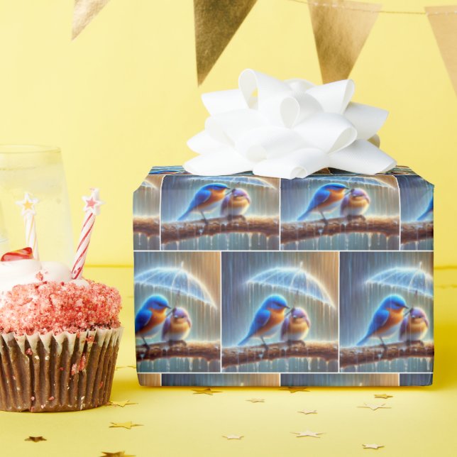 Papier Cadeau Les Bluebirds Sous Un Parapluie (Fête d'anniversaire)