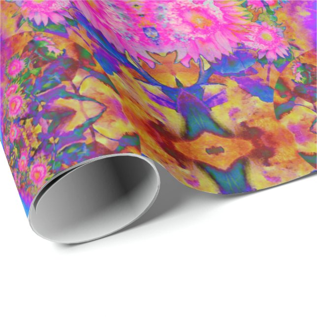 Papier Cadeau Les champs de tournesol pour toujours rose fleurs  (Coin rond)