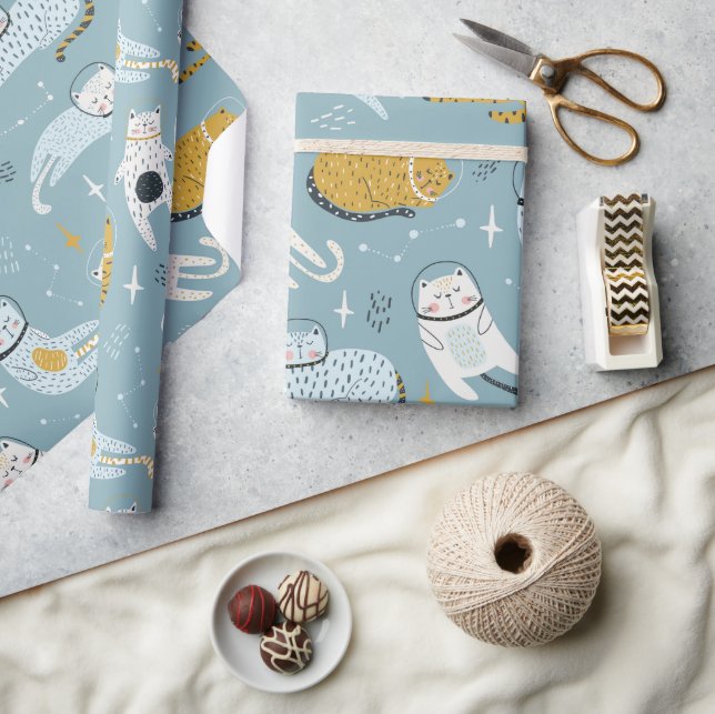 Papier Cadeau Les chats mignons dans l'espace idiot conviennent  (Artisanat)