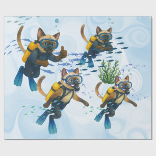 Papier Cadeau Les chats scaphandriers plongent sous l'eau 
