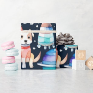 Papier Cadeau Les chiens de l'espace planètes galaxie univers