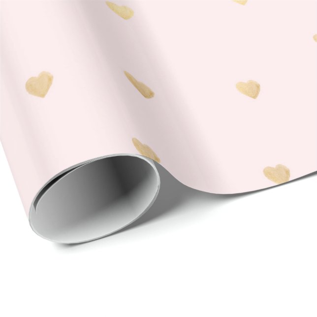 Papier Cadeau Les coeurs d'or rougissent rose (Coin rond)