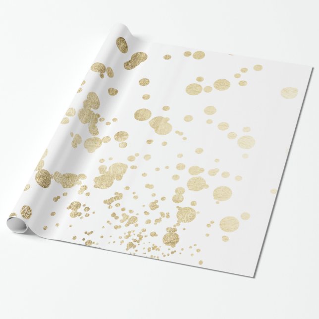 Papier Cadeau Les confettis élégants d'or blanc à la mode chic (Déroulé)