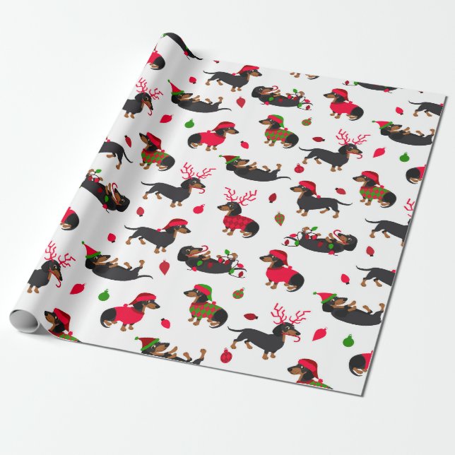 Papier Cadeau Les Dachshunts de Noël blancs (Déroulé)