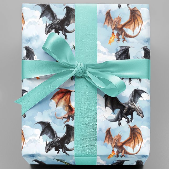 Papier Cadeau Les dragons volent dans les nuages (Créateur téléchargé)