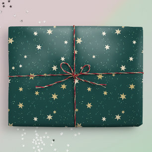 Papier Cadeau Les étoiles d'or sur le ciel vert Noël