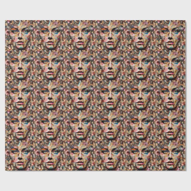 Papier Cadeau les femmes font face au collage abstrait pop art (Plat)