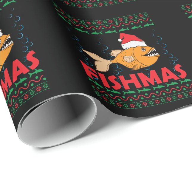 Papier Cadeau Les Fêtes de Noël avec Fishmas (Coin rond)
