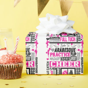 Papier Cadeau Les filles typographie à la mode en noir et rose