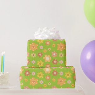 Papier Cadeau Les fleurs d'automne d'or Les anniversaires verts 