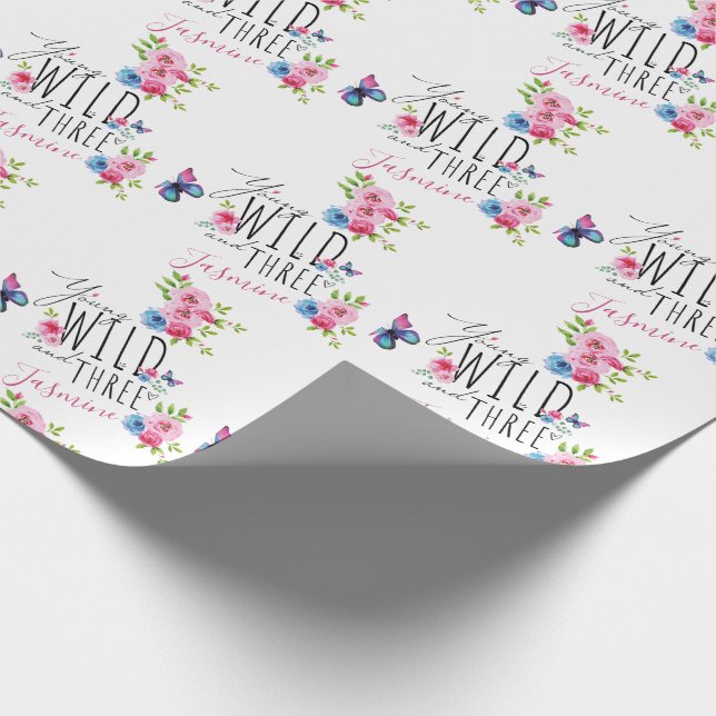 Papier Cadeau Les fleurs du troisième anniversaire de la fille n (Coin)