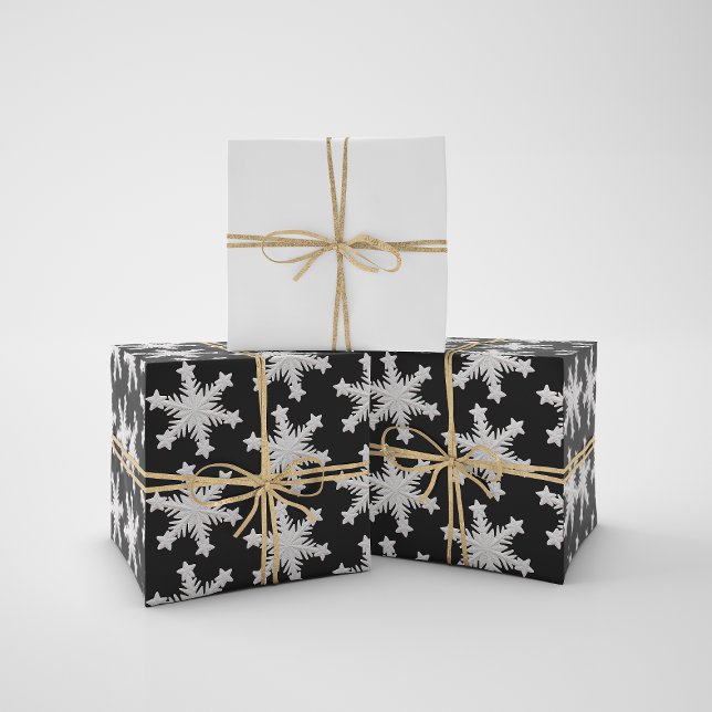 Papier Cadeau Les flocons blancs d'hiver sur le ciel noir noctur (Créateur téléchargé)