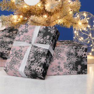 Papier Cadeau "Les flocons de neige en argent et rose