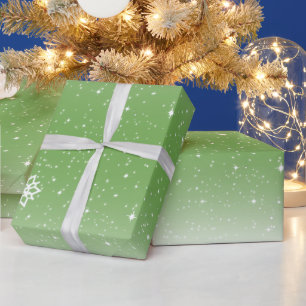 Papier Cadeau Les flocons de neige sur Vert et Blanc dégradé