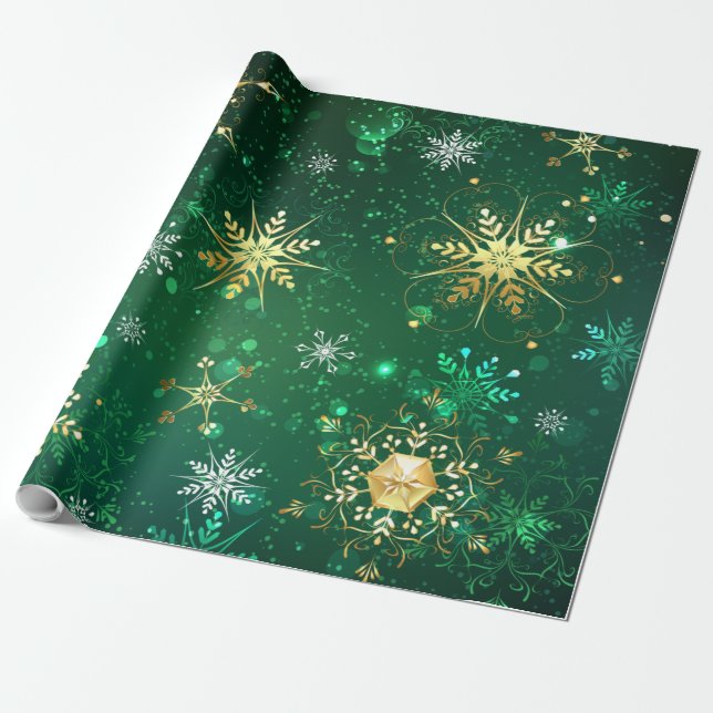Papier Cadeau Les flocons dorés de Noël sur l'Arrière - plan ver (Déroulé)