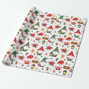 Papier Cadeau Les Gnomes Rouge Et Vert Pour Noël