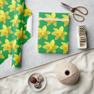 Papier Cadeau Les jonquilles jaunes sur la florale verte