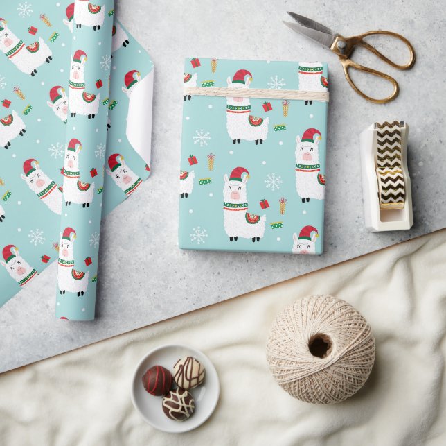 Papier Cadeau Les lamas de Noël mignons (Artisanat)