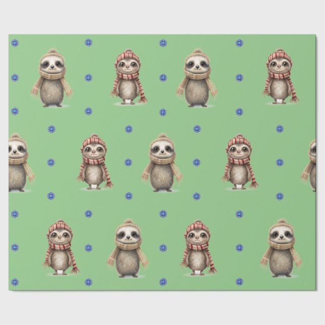 Papier Cadeau Les mignons animaux en Écharpes Noël sur le vert (Couture)