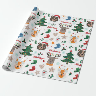 Papier Cadeau Les mignons animaux Motif de Noël