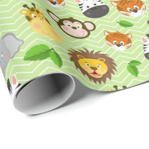 Papier Cadeau Les mignons enfants jungle animaux carrelés motif