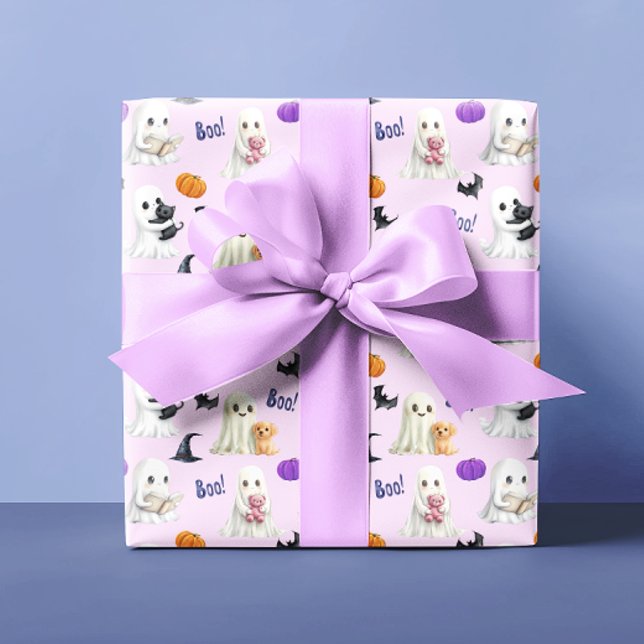 Papier Cadeau Les mignons Fantômes Halloween Pink Pastels (Créateur téléchargé)