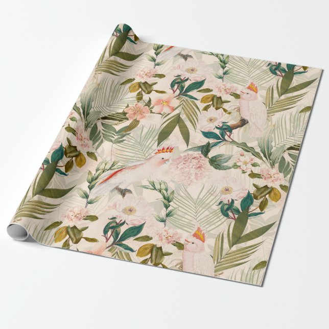 Papier Cadeau Les oiseaux tropicaux Cockatoo Jungle Motif - Blus (Déroulé)