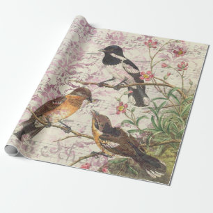 Papier Cadeau Les oiseaux Vintages dans les Branches et la Musiq
