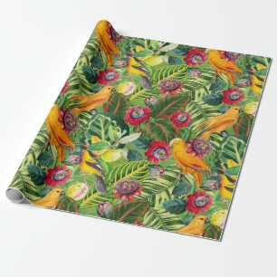 Papier Cadeau Les perroquets oranges dans la Motif de la jungle 